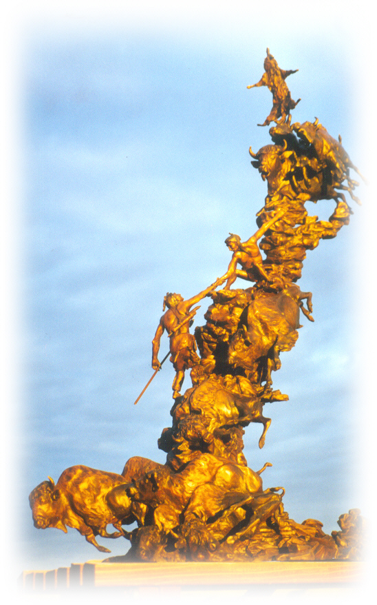 Bronze sculptures of Indian buffalo jump.