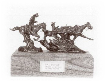 Bronze sculpture of bull dogger