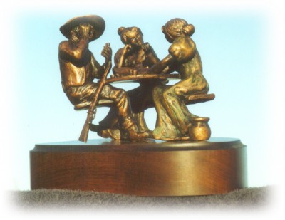 Bronze sculpture of card players.