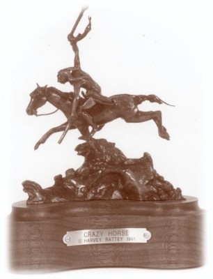 Bronze sculpture of crazy horse.