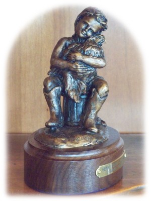Bronze sculpture of Goldilocks and Henny Penny
