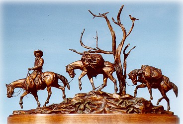 Bronze sculpture of pack train