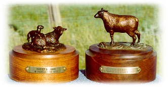 Bronze sculptures of sheep.