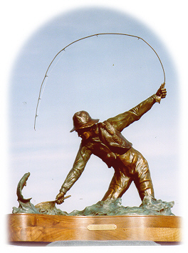 Bronze sculpture of fishing in the Yellowstone River.