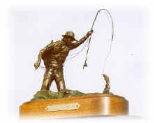 Bronze sculpture of fisherman.