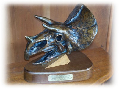 Bronze sculpture of a Makoshika Triceratops Skull