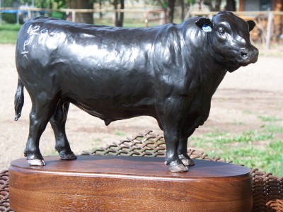 Bronze sculpture of Angus Bull.