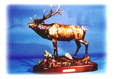 Bronze sculpture of bull elk.