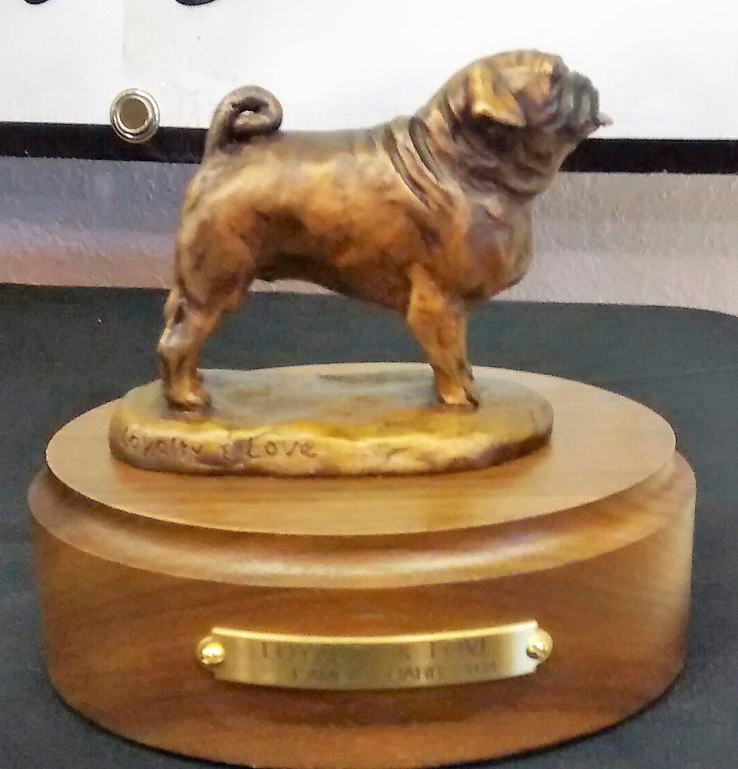 Bronze sculpture of a Pug dog