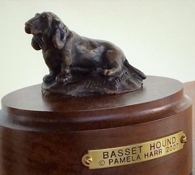 Bronze sculpture of a Basset Hound.