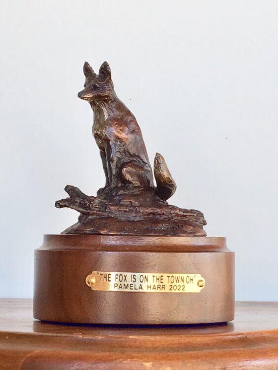Bronze sculpture of a fox by Pamela Harr